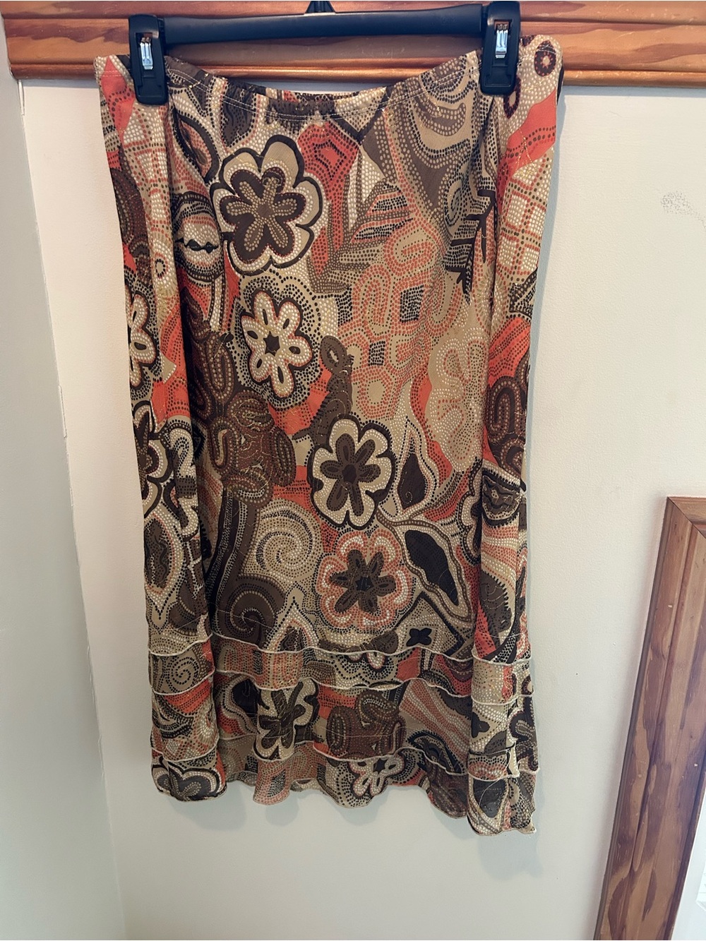 Cato Floral & Swirl A-Line Skirt in Tan, Brown and Orange